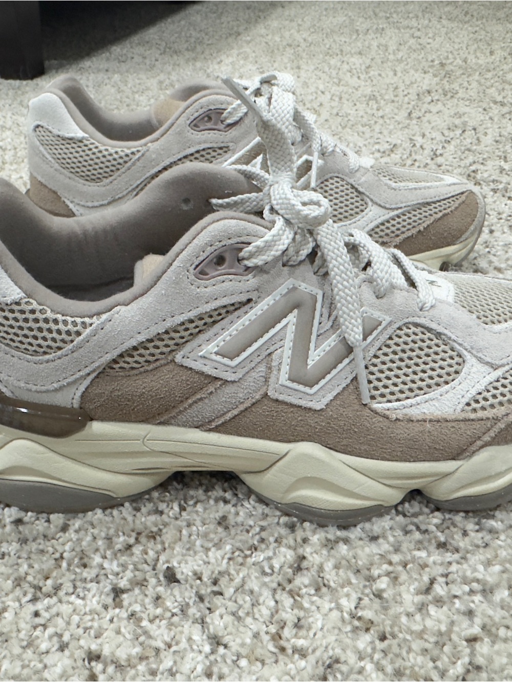 New Balance Women’s 9060 Taupe and Cream Suede Mesh Sneakers